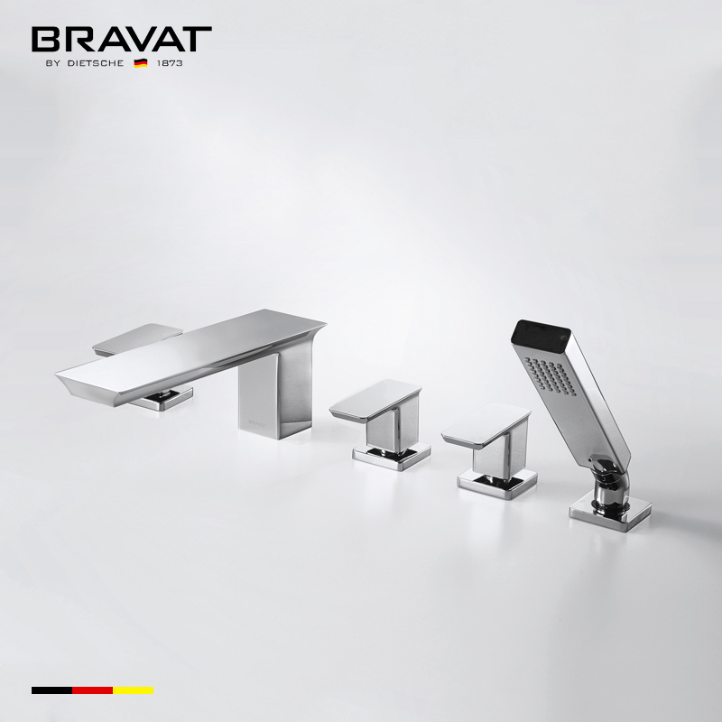Bravat Chrome Finish Deck Mount Faucet With Triple Handle